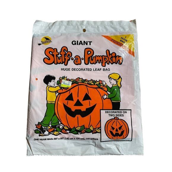NEW! Vintage Halloween Giant Stuff a pumpkin leaf bag. Double sided.140 gallons. - Picture 1 of 2